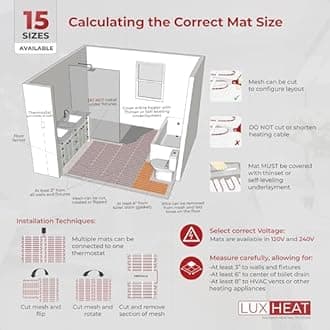 LuxHeat 90sqft Floor Heating Mat Kit – 240v Underfloor Electric Heating System – Radiant Heated Flooring System for Tile & Laminate - Includes UWG4 WiFi Programmable Thermostat w/GFCI, Alarm & Sensor