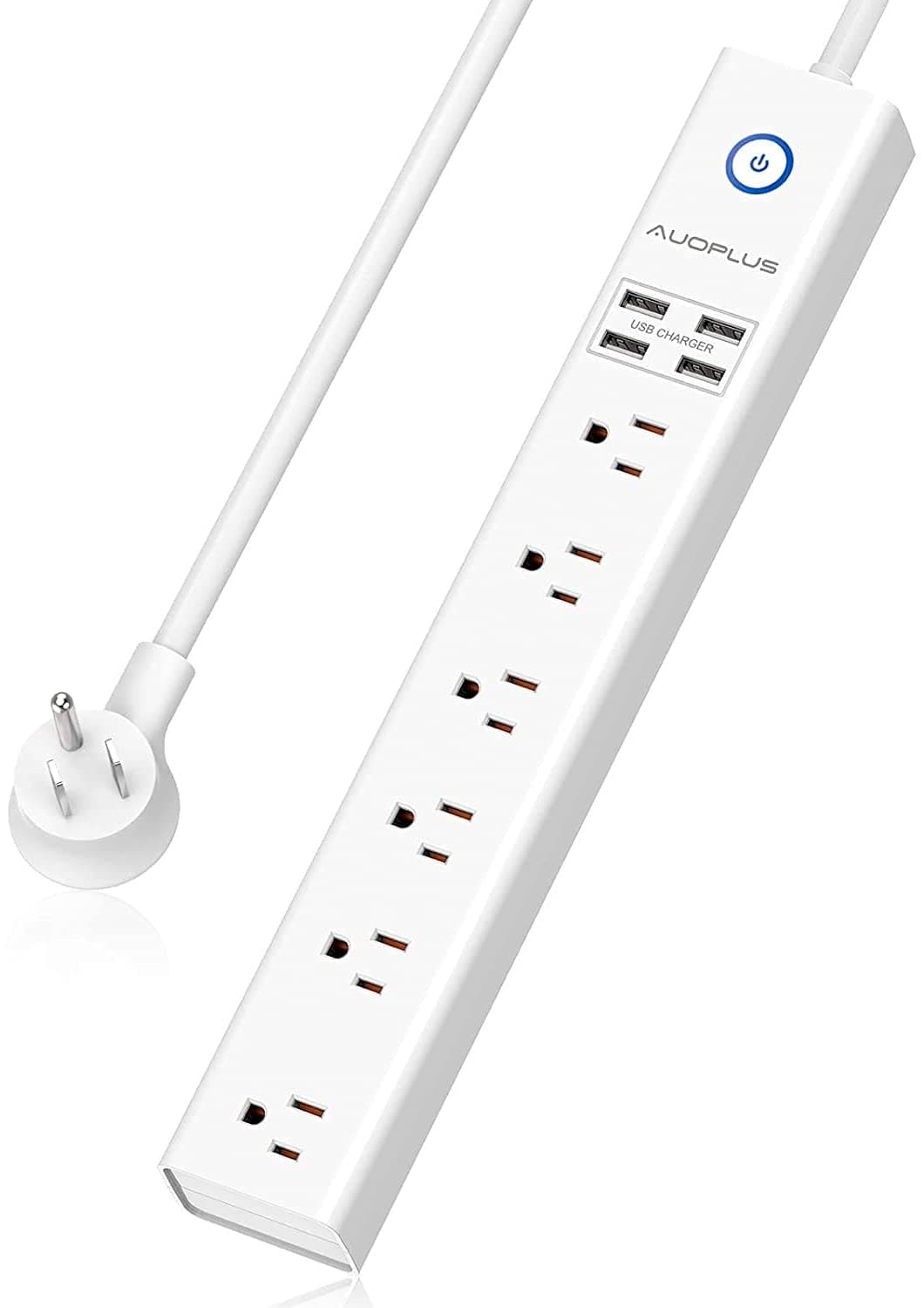 6 Outlet 4 USB Power Strip-White