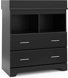 Brookside 2 Drawer Changing Table Dresser (Black) – GREENGUARD Gold Certified Baby Dresser with Changing Table Top, Baby Changing Table Dresser, Includes Interlocking Drawer System