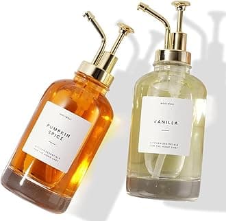 Molimoli Syrup Dispenser for Coffee Bar, Glass Bottle w. Pump, 16.9 oz 500 ml, Set of 2, Gold Upgraded Pump