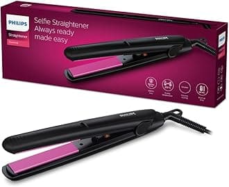 Philips India's No.1 Hair Styling Brand Selfie Hair Straightener, Minimized Heat Damage,SilkPro Care, Ceramic Plates,Smooth Shiny Straight Hair, 210°C Temp, Salon like Result | For Indian Hair, HP8302