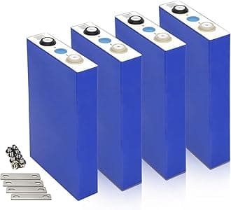 LiFePO4 Cells 3.2V 54Ah 4pcs Battery Rechargeable Lithium Iron Phosphate,Max.Continuous Discharge/Charge 50A, Support Multiple Series or Parallel DIY Battery Pack with busbars and Nuts