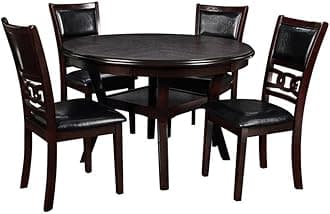 New Classic Furniture Gia 5-Piece Round Dining Set with 1 Dining Table and 4 Chairs, 47-Inch, Ebony