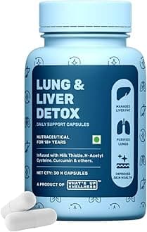 Lung & Liver Detox Supplement for Fatty Liver, Capsules with Milk Thistle, 600mg NAC Supplement & Curcumin | Supports Lung Health, 30 Capsules