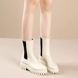 Hsttgsr Rain Boots for Women, Waterproof PVC Rubber Garden Boots Womens Chelsea Boots Short Platfrom Rain Boots, Anti-Slip Elastic Slip On Rainboots Garden Rain Shoes for Yard Farm Outdoor Work