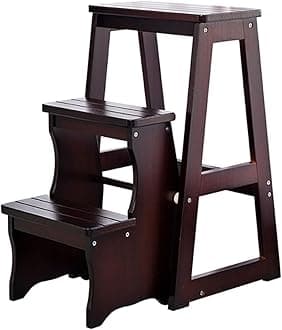 Step Stool for Adults/Step Ladder/Counter Chair, Step Folding Portable Wooden Step Stool, Anti-Slip & Lightweight (Walnut 3 Layers)