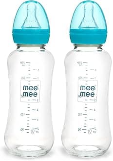 Premium Glass Feeding Bottle with Eazy-Flow Technology, Anti-Colic Valve,Anti Slip,BPA-Free Baby Feeding Bottle for Babies & Toddlers(Blue, 240Ml,Pack of 2)