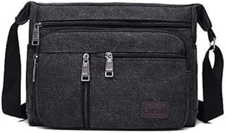 MOMISY Canvas Sling Cross Body Bag Travel Side Bag Office Messenger Bag Business Bag Multi Pocket Shoulder Bag Money Bag for Adults, Men and Women