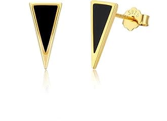 Black Onyx Earrings, 925 Sterling Silver Triangle Earrings for Women