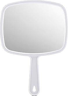 Hand Mirror, Handheld Makeup Mirror with Handle for Barber Hairdressing (Square White 10.3"x7.4")