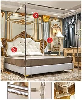Bed Curtain Four Poster Bed Canopy Mosquito Net Double Layer Princess Blackout Curtains Canopy with Frame 18 - Hole Mesh Design Exquisite Bedroom Decoration (green,150 * 200 * 200)