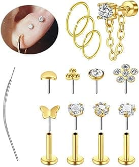 MODRSA 20g 16g Cartilage Earrings for Women Silver Gold Helix Piercing Jewelry Surgical Steel Hypoallergenic Flat Back Earrings Cartilage Hoop for Women Forward Helix Earring Tragus Jewelry Screw Back