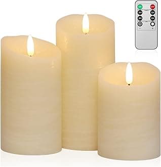 Flickering Flameless Candles with Remote, Real Wax Battery Operated Candles with Timer for Home Decor, Set of 3 LED Fake Candle for Fall Wedding Halloween Chirstmas Decoration, Ivory White