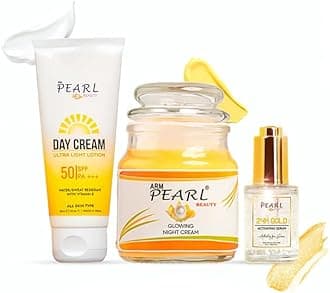 ARM Pearl Beauty Day Cream With SPF 50 Suitabe For All Skin Types, 24K Gold Activating Serum, Glowing Night Cream Combo Offer | Set Of 3