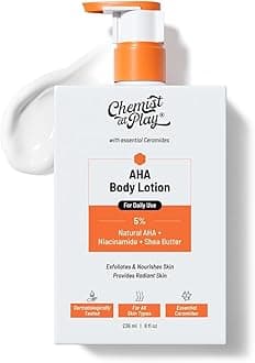 Chemist At Play AHA Body Lotion with 5% Natural AHA, Niacinamide, Shea Butter | For Exfoliating Dry & Dead Skin Cells, Deep Nourishment & Radiant Skin | Skin Brightening Lotion | 236ml