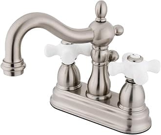 KB1608PX Heritage 4-Inch Centerset Lavatory Faucet with Porcelain Cross Handle, Brushed Nickel