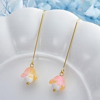 LadayPoa 100pcs Glass Bellflower Beads for Jewelry Making Trumpet Flower Beads Gradient Clear Cute Beads for Bracelets Making Aesthetic Bead Charms for DIY Necklace Decoration-Pink Yellow