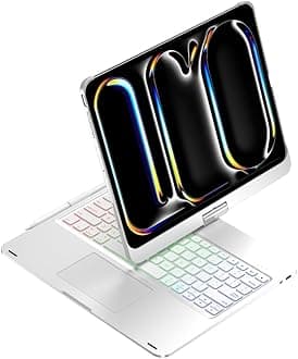 kaidisen 360° Rotatable Keyboard Compatible with iPad Pro 13 inch M4 Keyboard Case with Touchpad and 7 Color Backlight Foldable Backlit Keyboard 360 Rotating,Silver