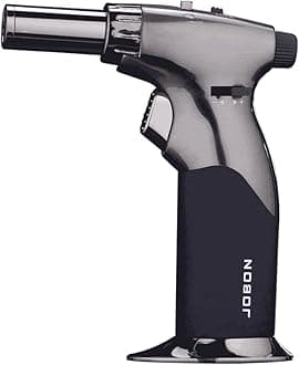 Torch Lighter, Double Flames Refillable Culinary Lighter With Continuous Flame Lock And Adjustable For Kitchen, Bbq, Baking, Creme Brulee (Butane Gas Not Included) (Black Brushed - Black)