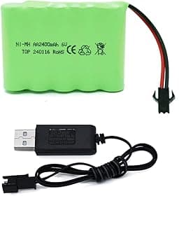 6V 2400mAh NiMH Battery - RC Car Rechargeable Battery AA with SM-2P 2 Pin Plug and USB Charge Cable for RC Truck Car Stunt Vehicles Batteries