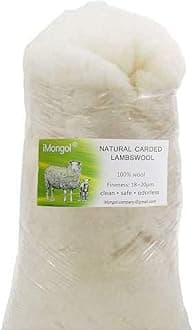 iMongol- Carded Lambs Wool Stuffing Batting for Needle Felting, Knitted Toys, Crafts, Bright Creations, Pillow Filler, Stuffed Animals, Cushions,Super Clean Fine, Natural White(4oz)