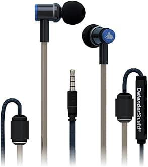 DefenderShield Air Tube Stereo Wired Earbuds – Universal Acoustic Headphones with Built-in Mic & Audio Controls – Secure Fit Wired Headphones with 3.5mm Audio Jack, Sports Tips & 3 Ear Tip Sizes