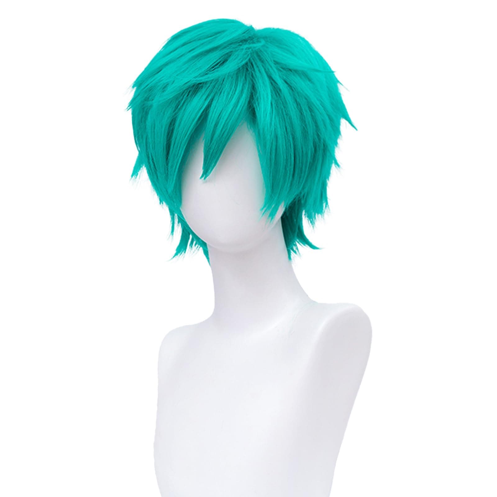 Alacos Short Fashion Spiky Layered Anime Cosplay Wig Unisex Basic New Cosplayer Male Costume Wigs+Wig Cap (Teal Green)