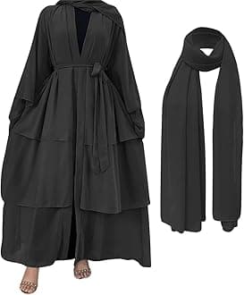 IDOPIPMuslim Abaya Dress for Women - Long Sleeve Islamic Dubai Abaya Cardigan Robe - Middle East Prayer Dress with Hijab