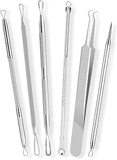 DERMATED [6 Pcs] 2024 Latest Pimple Popper Tool Kit | Stainless Steel Blackhead Remover with Leather Case & Mirror for Acne, Blackheads, Whiteheads, Face & Nose
