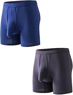 Men's Dual Pouch Underwear Short&Long Leg Bulge Boxer Briefs Separated Pouch Modal Trunks (US, Alpha, Large)