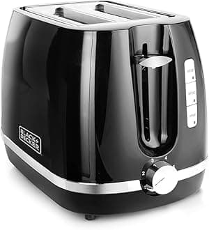 Black+Decker Toaster | 2 Years Warranty, 870 Watt | Bread Toaster 2 Slice, Toaster Machine, Bread Toaster, Automatic Safety Shut Off, 6 Browning Levels & Bun Warmer, Stainless Steel Body (Black)