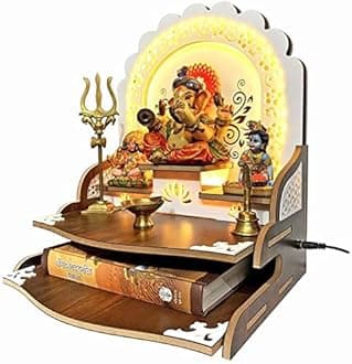 Christmas Special Wooden Wall Mounted Hanging Puja Temple/Wooden Mandir/ Pooja Mandir for Home& Office/Temple Festivals, Gifting Purpose (Height: 36, DIY(Do-It-Yourself)), Brown, 35.5 cmx26.25x21.5