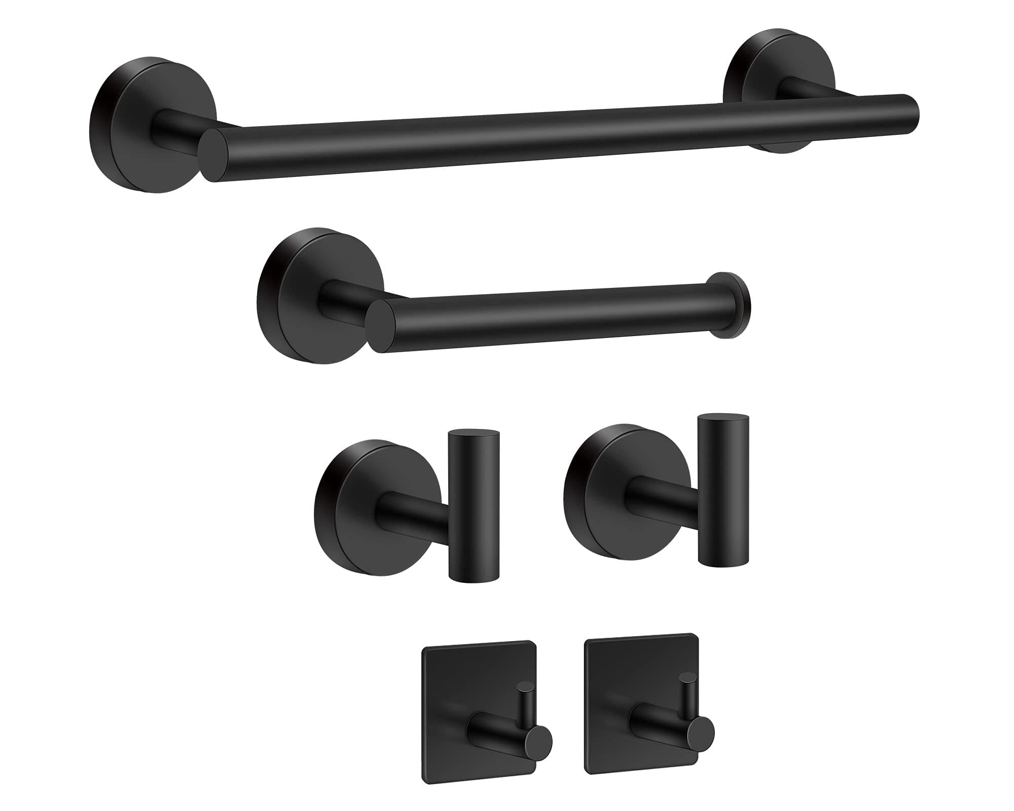 Bathroom Hardware Set Black Towel Bar Towel Racks for Bathroom 6-Piece Black Towel Rack Bathroom Towel Holder Set Matte Black Bathroom Accessories Wall Mounted Stainless Steel 16-Inch