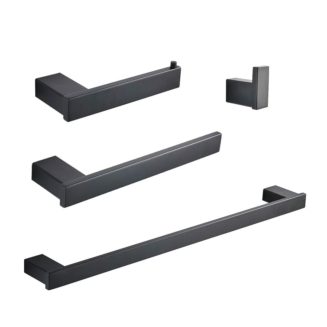 AIMADI 4-Piece Bathroom Hardware Set,Towel Bar Accessory Set Towel Hook Toilet Paper Holder Towel Ring Stainless Steel Wall Mounted, Black Painted