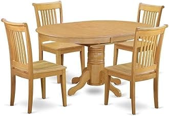 East West Furniture Avon 5-Piece Dining Set with Wood Seat in Oak