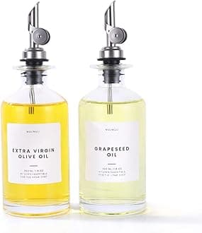Oil and Vinegar Dispenser with Metal Pour Spout, Weighted Pourer, Glass Bottle Dispenser for Kitchen, Olive Oil Cruet, Glass Olive Oil Bottle | 350ml, Set of 2