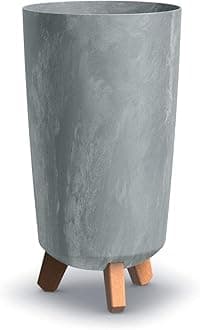 Tall Slim Concrete Look Plastic Planter Flower Soil Pot Indoor Outdoor With Legs