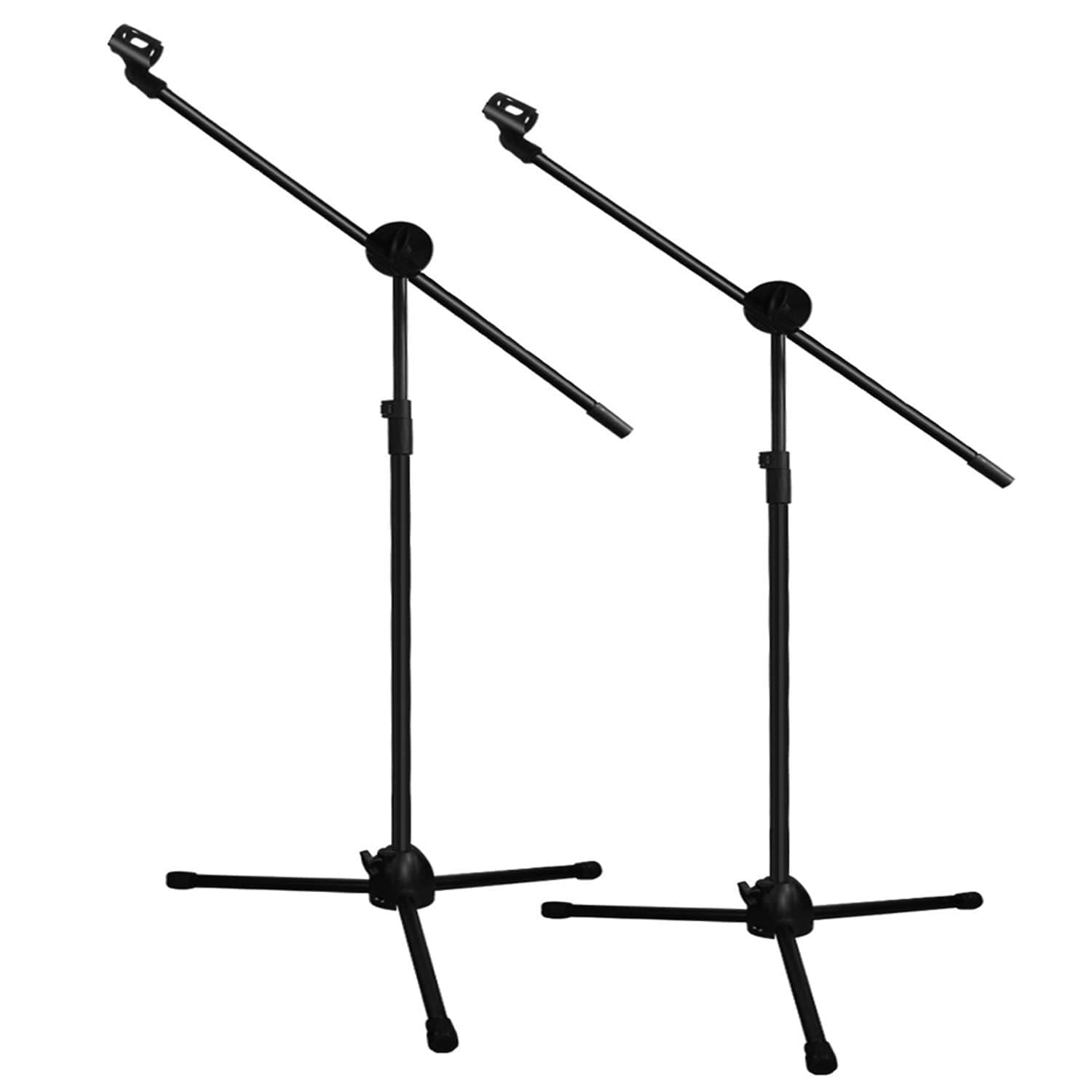 eWINNER 2-Pack Microphone Floor Stand Heavy Duty Adjustable Collapsible Tripod Boom Mic Stands w/2 Mic Clip Holders for Performance/Karaoke Singing/Speech/Wedding/Stage Party Outdoor Activity