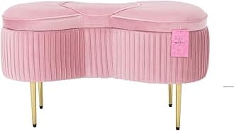 Impressions Vanity Hello Kitty Bow Velvet Storage Bench for Bedroom and Living Room, Luxurious Design Foam Padded Upholstered Ottoman Bench Seat Organizer with Gold Metal Legs (Pink)