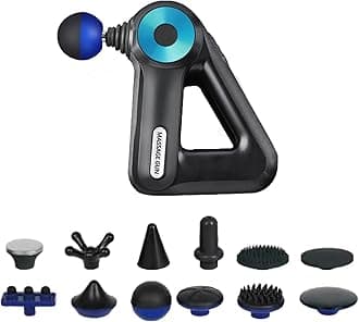 Massage Gun Deep Tissue Percussion Muscle Massager for Athletes, Handheld 11MM Deep Percussive Massage Gun, 6-Speeds Body Massager with 12 Massage Heads for Back, Shoulder, Full Body Pain Relief