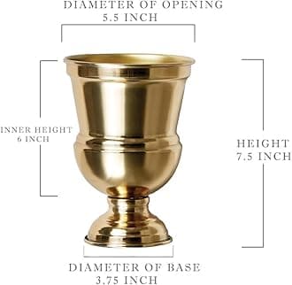 Serene Spaces Living Decorative Gold Vase Urn, Gold Vases for Centerpieces, Metal Vase Use for Home Decor, Wedding, Parties, Floral Arrangements, Measures 5.5" Diameter & 7.5" Tall