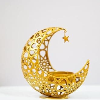 1pc Gold Metal Moon Candle Holder, Ramadan Eid Mubarak Decorations for Home Table, Tea Light Candle Holder for Home Decor, for Bedroom Living Room(Gold,1pc)