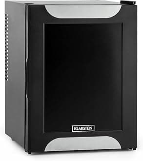 KLARSTEIN Happy Hour Minibar Mini Fridge - Refrigerator, Cooler, 32 Litres, 5-Stage Adjustable Temperature, Silent, Class G, Subtle Interior Lighting, Black/Silver [Energy Class G]