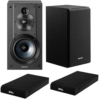 SSCS5 3-Way 3-Driver Bookshelf Speaker System (Black) Bundle with Isolation Pads (2 Items)