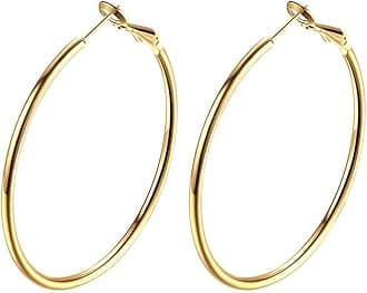 Gold Hoop Earrings,18K Gold Plated Rounded Hoops Earrings for Women