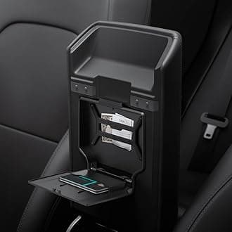 Spigen One-Touch Hidden Storage Box for Tesla Model Y Juniper (2025) Tesla Model 3 Highland (2025/2024) Carbon Edition Center Console Organizer Armrest TO221H ACP07408 (Black)