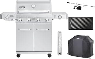 Larger 4-Burner Propane Gas Grills Stainless Steel Cabinet Style with Accessory Kit(5 items), Outdoor Use