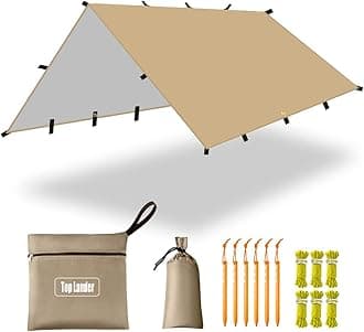 3X4m Camping Tarp Tent Shelter Lightweight Hammock Rain Fly for Bushcraft Picnic Backpacking Outdoor Survival Bivvy Tent (beige)