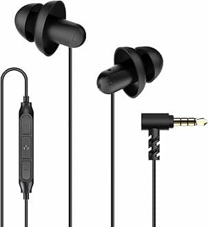 Hearprotek Sleep Earbuds， Lightweight Soft Noise Reduction Earbuds Wired with Mic and Volume Control, 3.5mm Tangle Free Sleep Headphones for Side Sleepers, Snoring, Air Travel, Meditation, Relaxation