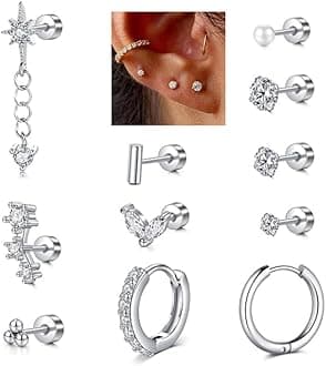 MODRSA Silver Gold Cartilage Earring for Women Hypoallergenic Flat Back Earrings Threadless Helix Earring Tragus Studs 6mm Cartilage Jewelry Flatback Surgical Steel Butterfly Heart Earrings for Women